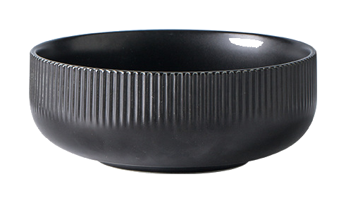 6-inch Small Soup Bowl in black ribbed glaze