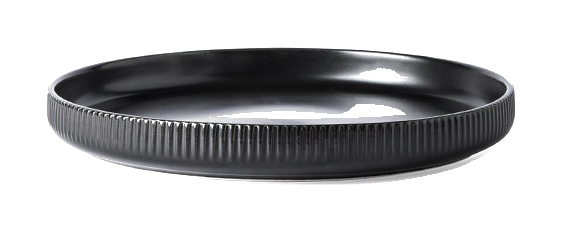 8-inch Flat Plate in black ribbed glaze, original SKU side view