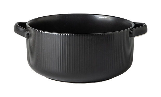 7.25-inch Double-Handle Bowl in black ribbed glaze