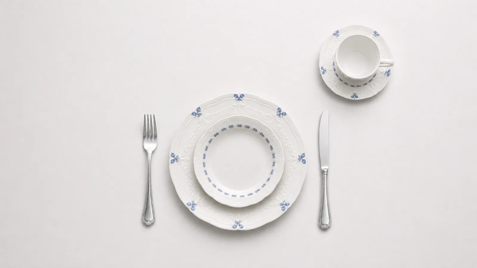 Blue floral ceramic place setting