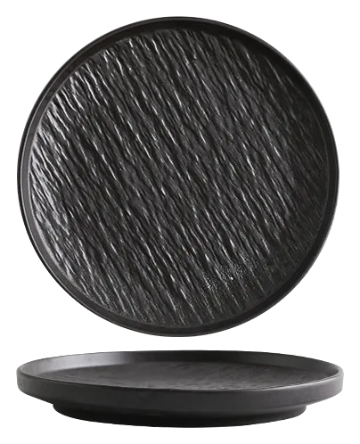 Shadow Grain 10-inch rimmed plate shown from above and the side