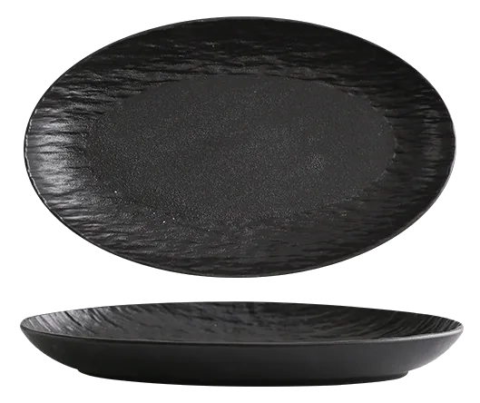 Shadow Grain 12-inch oval fish platter shown from above and the side
