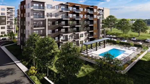 Vue aérienne de la piscine de la Cité de Lorraine, rendu 3D
