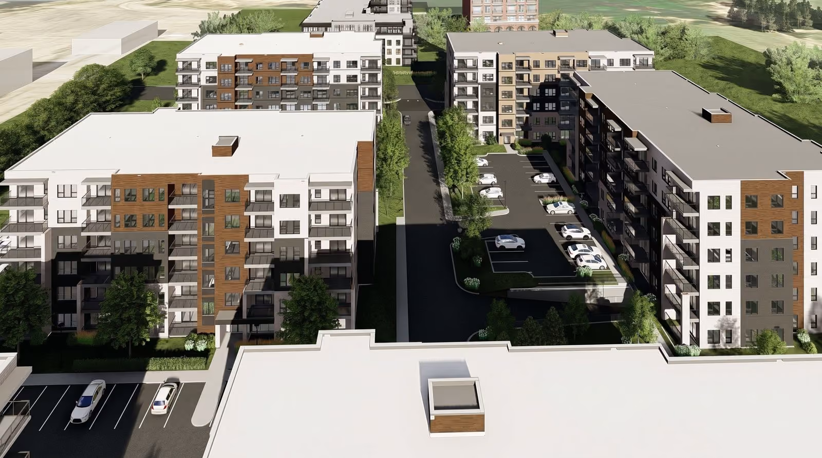 Vue d'ensemble des deux immeubles de la Cité de Lorraine, rendu 3D