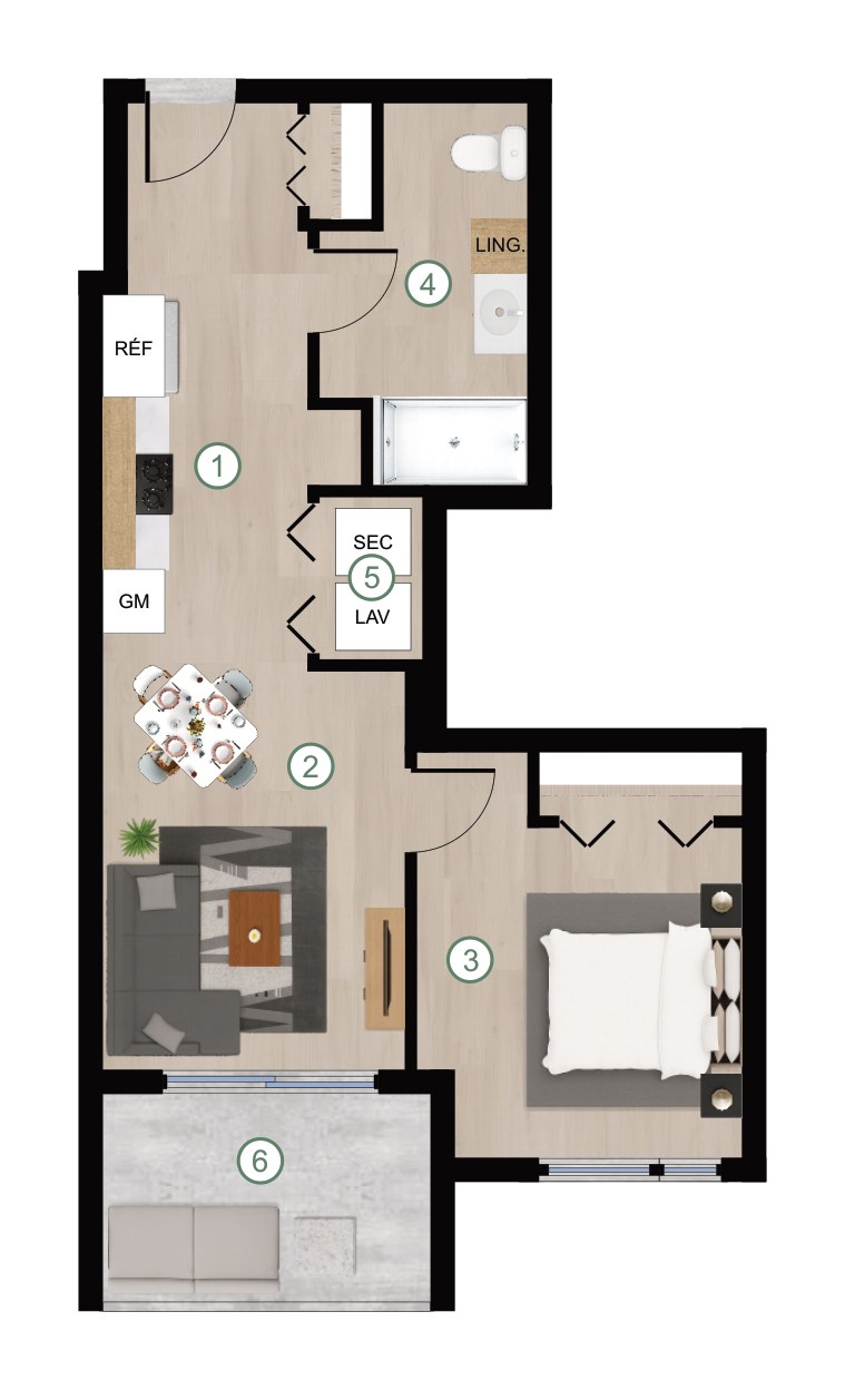 Plan de l'unité 3 ½ type A, bâtiment C, Cité de Lorraine