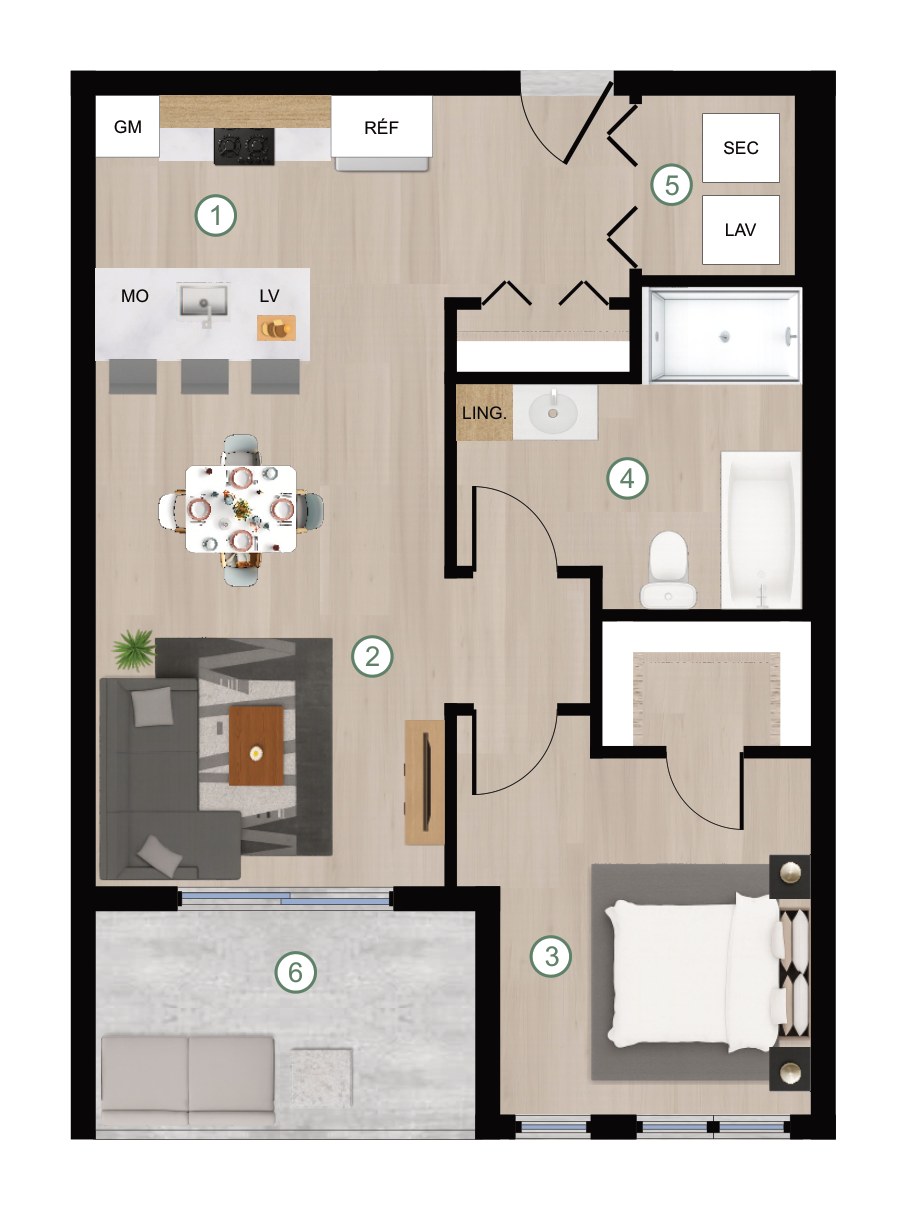 Plan de l'unité 3 ½ type B, bâtiment C, Cité de Lorraine