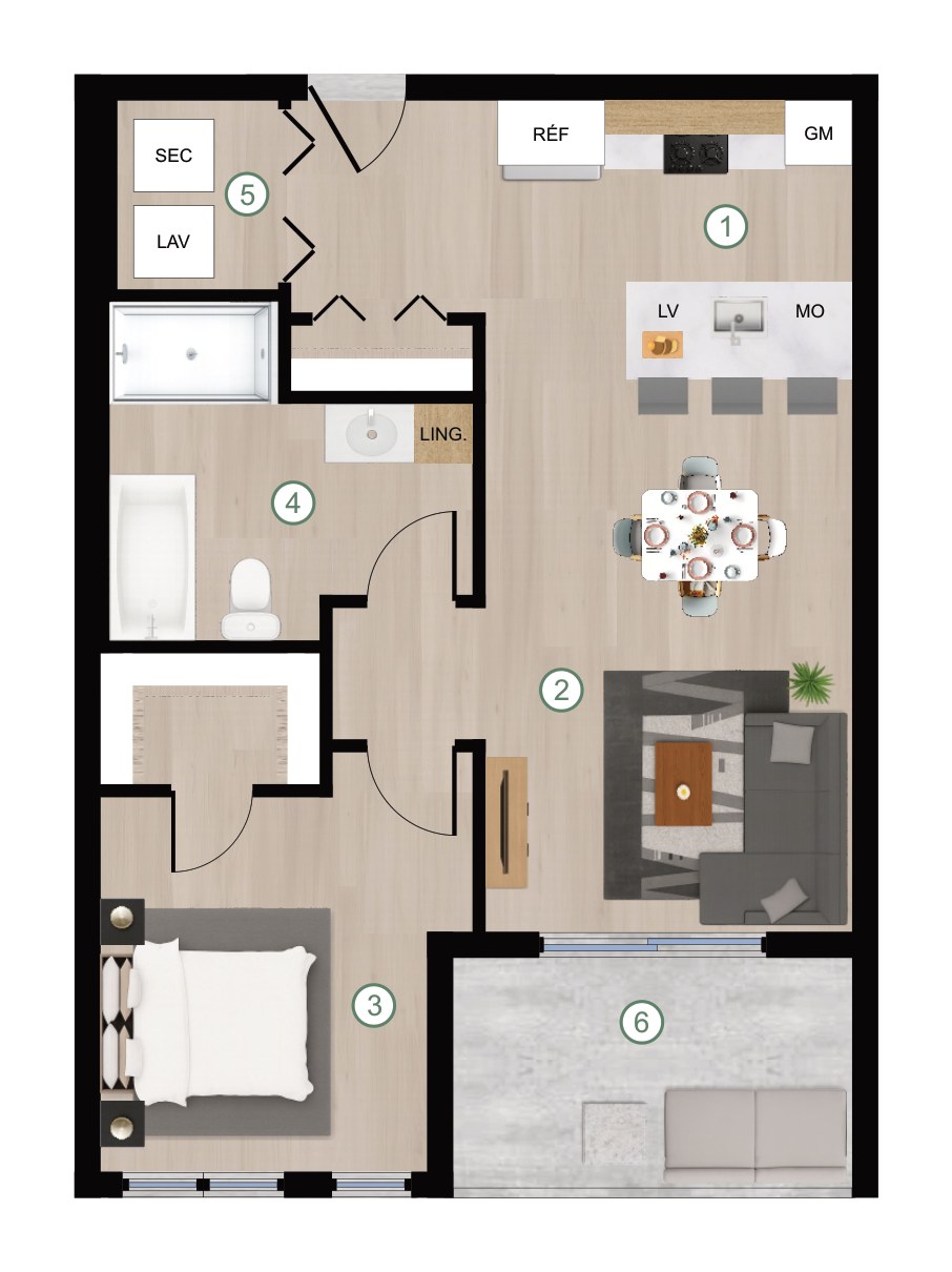 Plan de l'unité 3 ½ type C, bâtiment C, Cité de Lorraine
