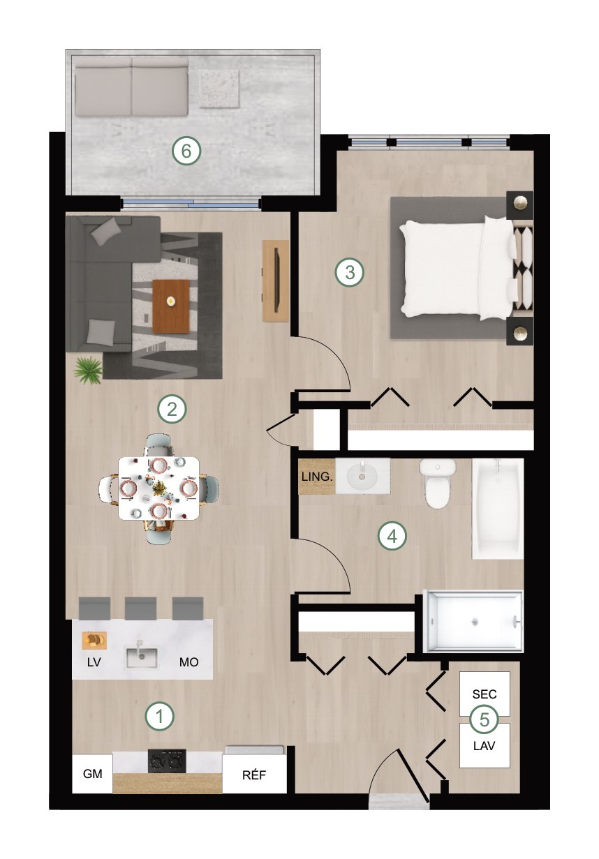 Plan de l'unité 3 ½ type D, bâtiment C, Cité de Lorraine