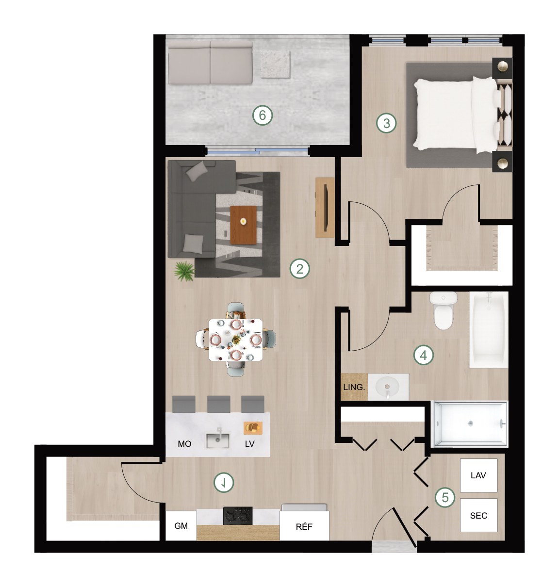 Plan de l'unité 3 ½ type G, bâtiment D, Cité de Lorraine