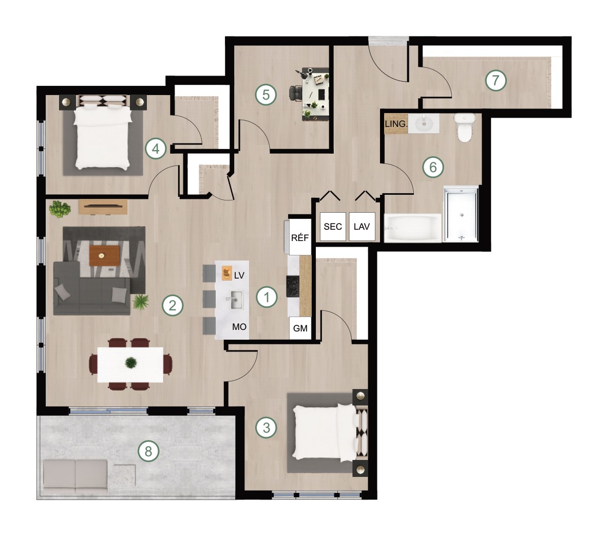 Plan de l'unité 5 ½ type B, bâtiment C, Cité de Lorraine