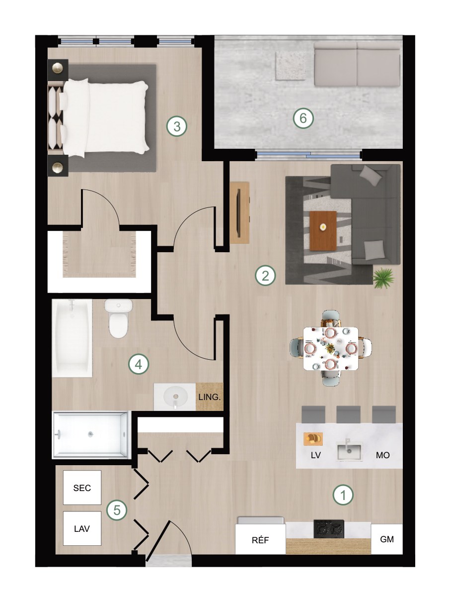 Plan de l'unité 3 ½ type C, bâtiment D, Cité de Lorraine