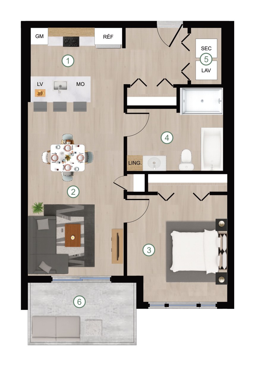 Plan de l'unité 3 ½ type D, bâtiment D, Cité de Lorraine