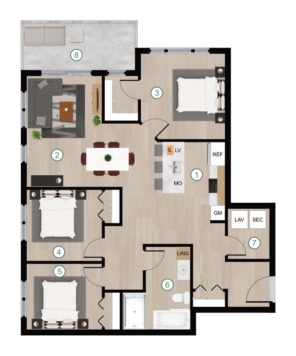 Plan de l'unité 5 ½ type A, bâtiment C, Cité de Lorraine