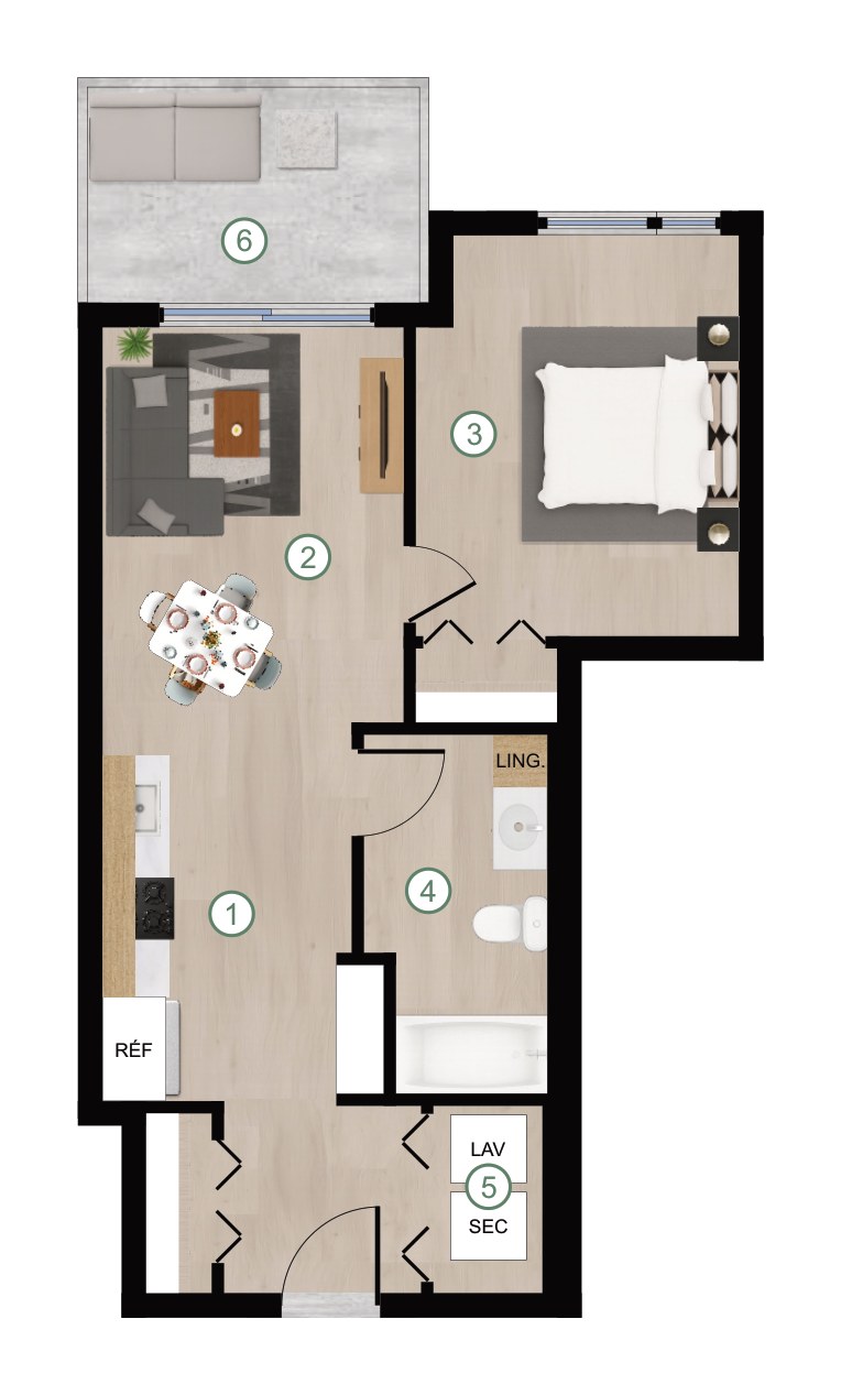 Plan de l'unité 3 ½ type F, bâtiment D, Cité de Lorraine