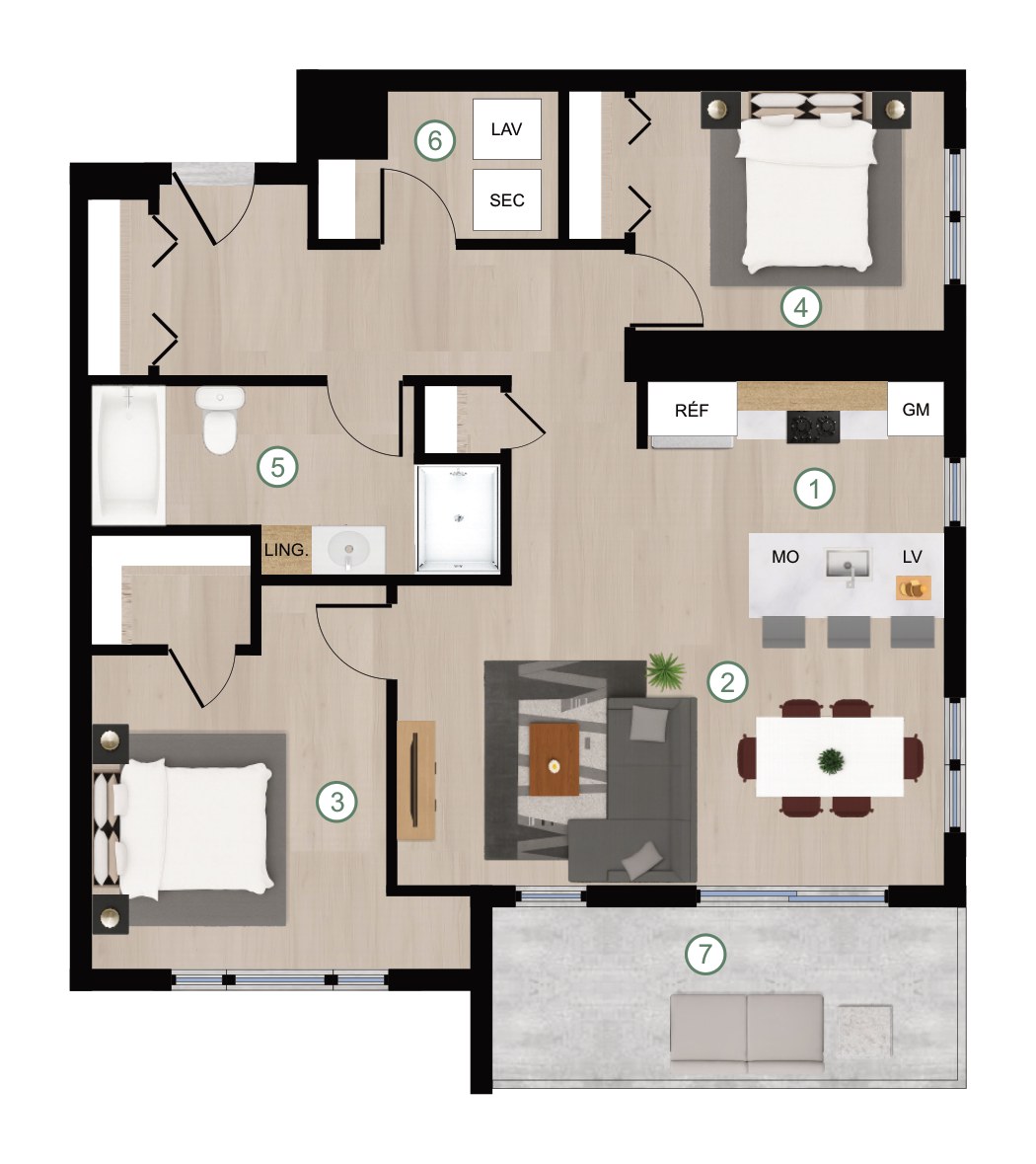 Plan de l'unité 4 ½ type B, bâtiment D, Cité de Lorraine