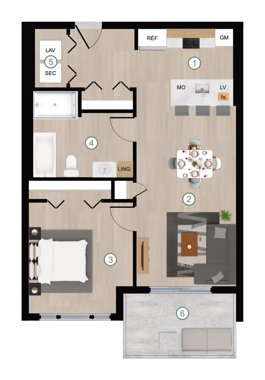 Plan de l'unité 3 ½ type E, bâtiment D, Cité de Lorraine