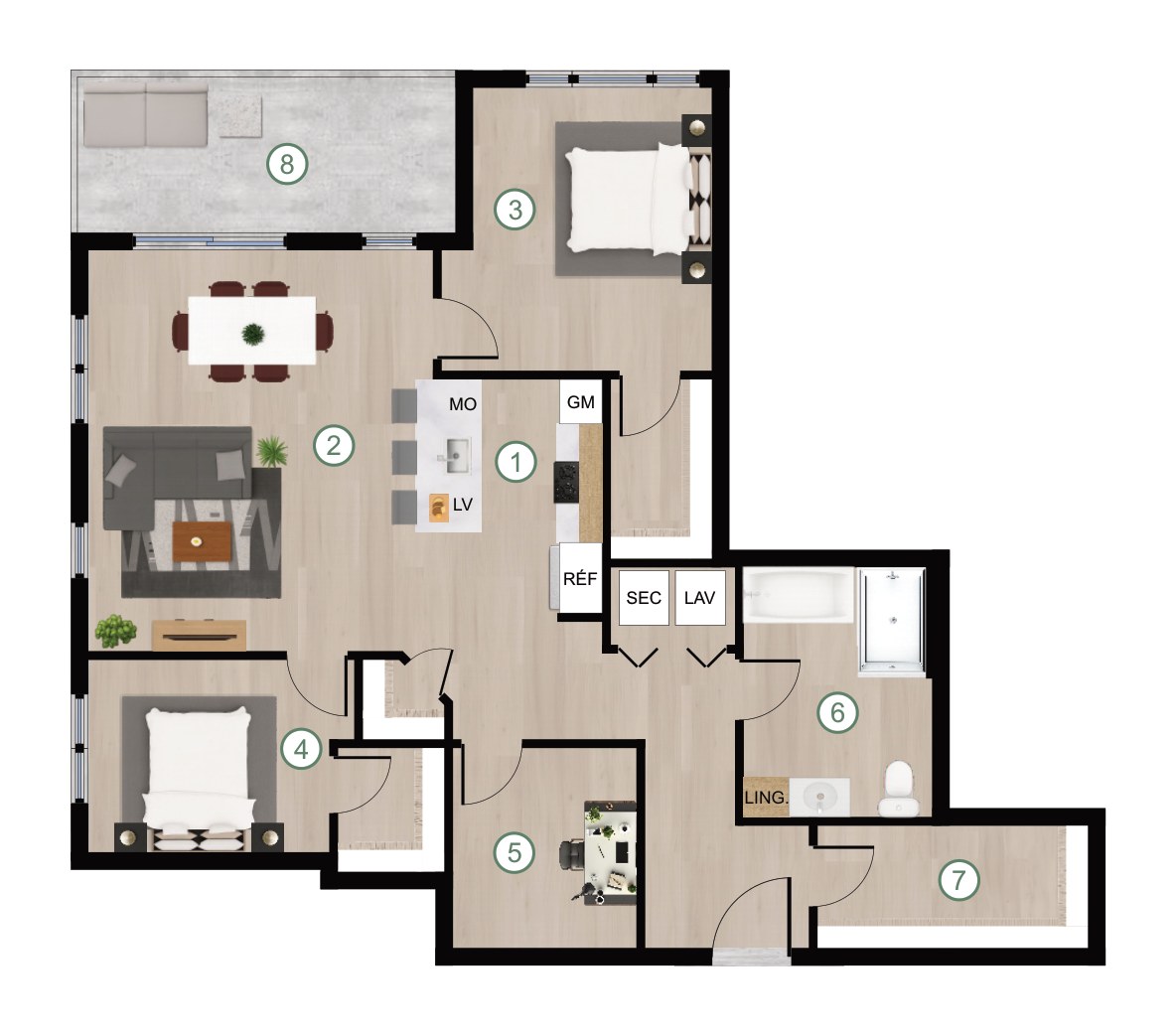 Plan de l'unité 5 ½ type B, bâtiment D, Cité de Lorraine