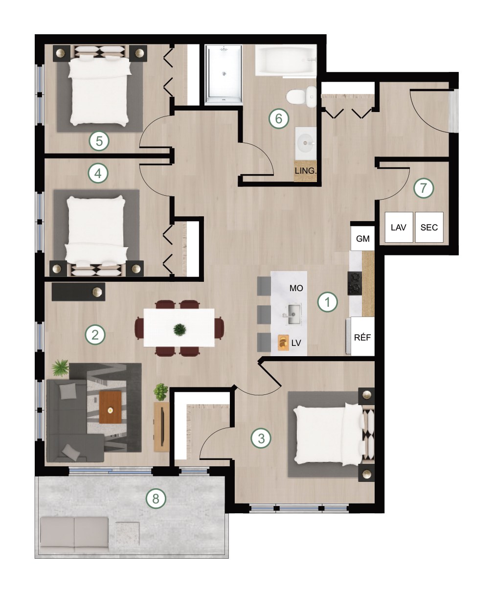 Plan de l'unité 5 ½ type A, bâtiment D, Cité de Lorraine