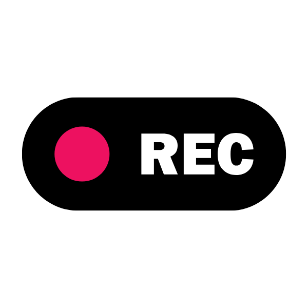 Red circle next to white uppercase letters REC on black background indicating recording.