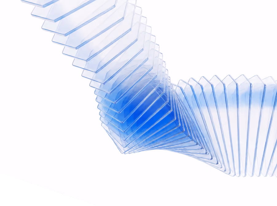 Ilustração 3D em tons de azul representando a plataforma de inteligência financeira da Finnet