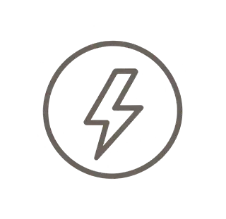Black lightning bolt icon inside a circle on white background.