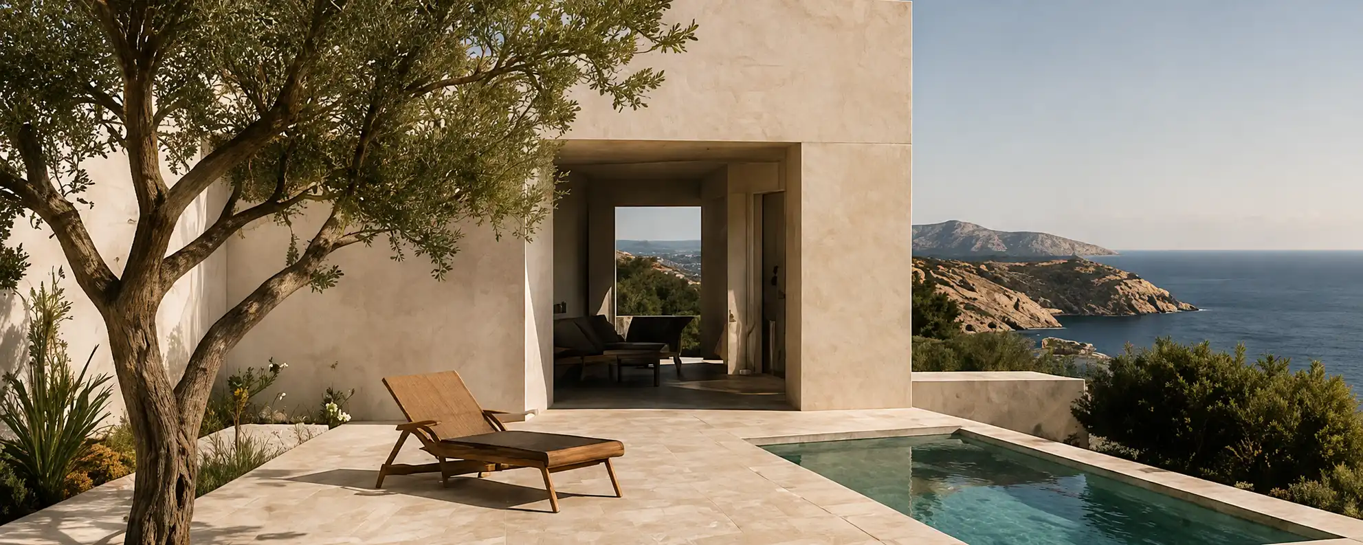 Modern Mediterranean residence with pool and olive tree