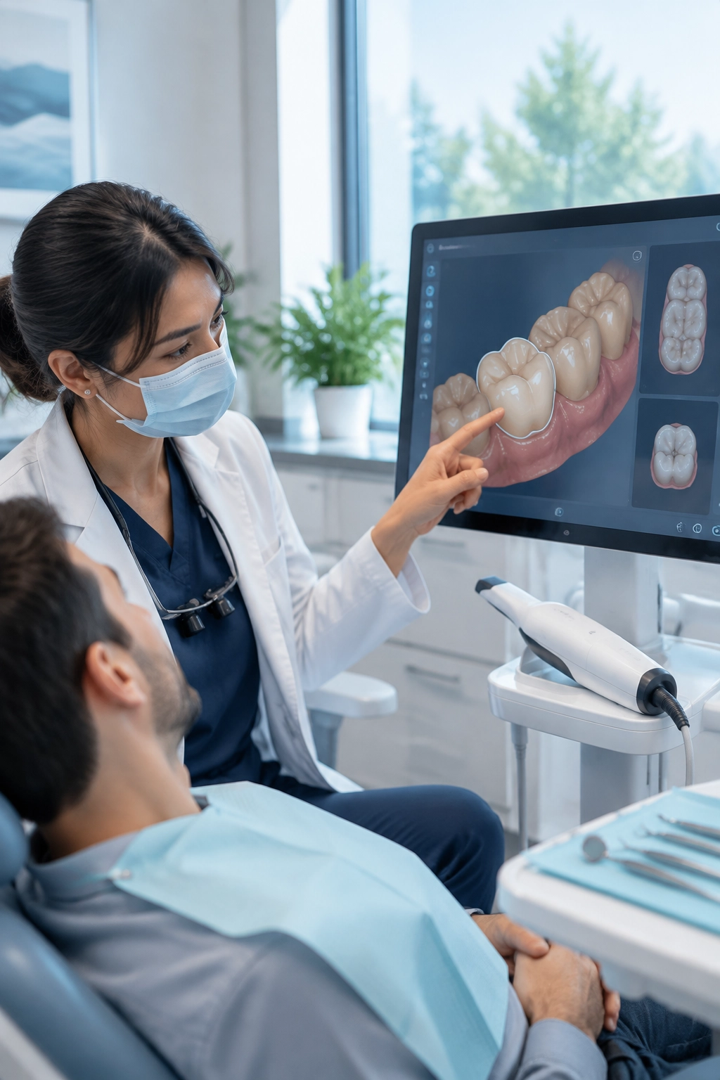 Posterior crown restoration planned with digital scanning