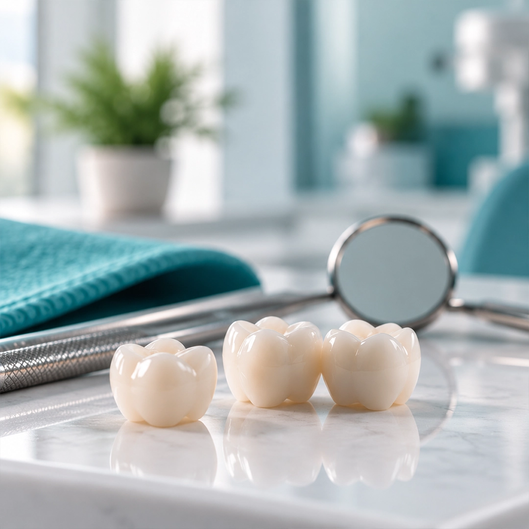 Dentist and patient reviewing crown and bridge options during a consultation in Cayuga