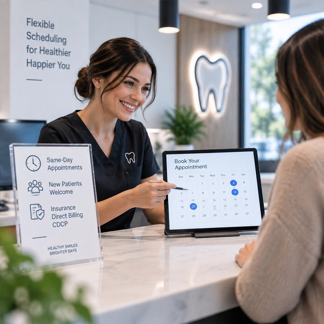 Patient scheduling a flexible same-day dental cleaning appointment in Cayuga