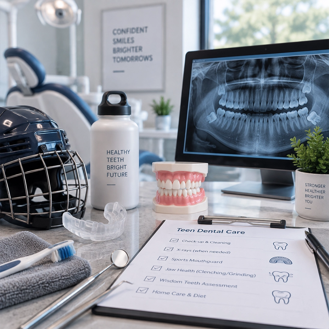 Teenager having wisdom teeth assessed during a routine dental visit