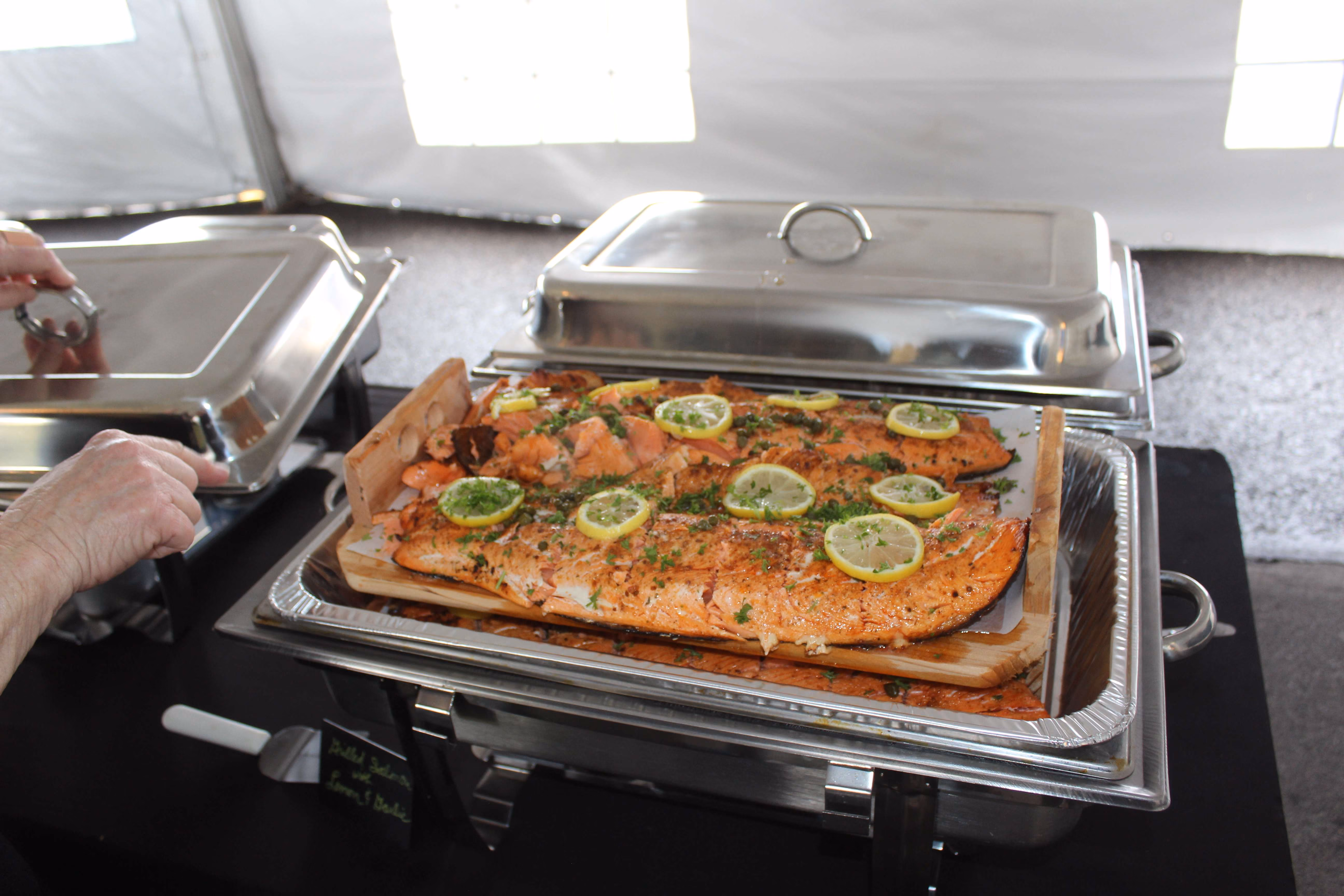 salmon dish being served