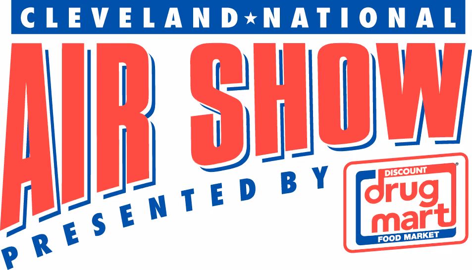 red and blue logo for cleveland national air show