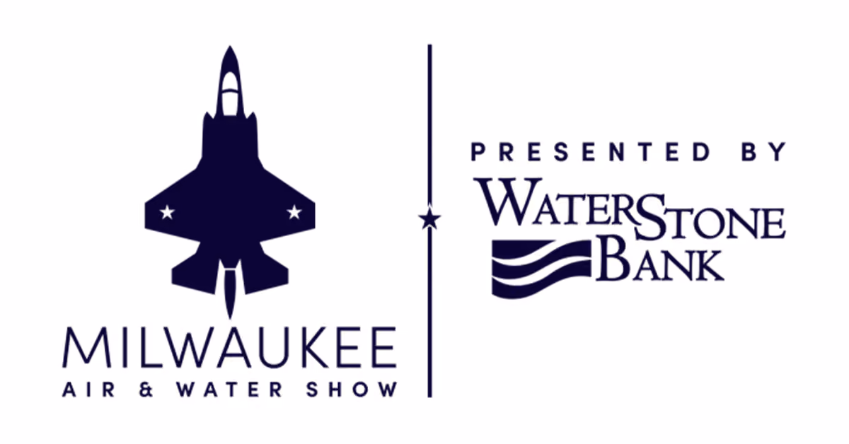 navy and white logo for milwaukee air and water show