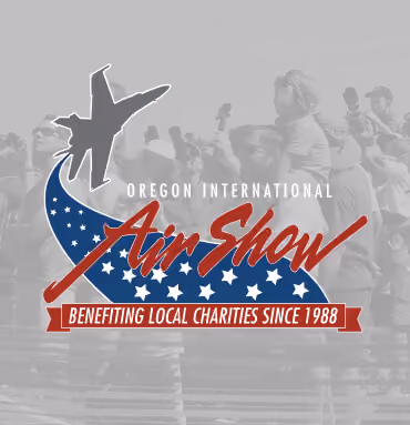 oregon interntional air show logo with bw photo in background