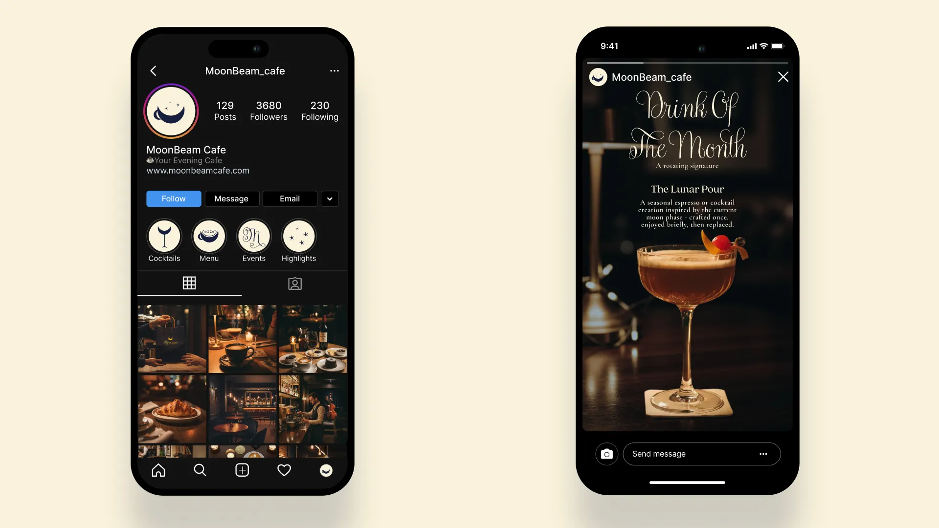 MoonBeam Cafe brand mockup