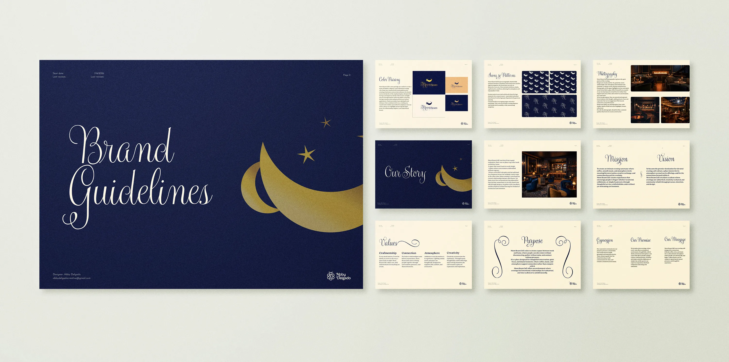 MoonBeam Cafe brand guidelines mockup