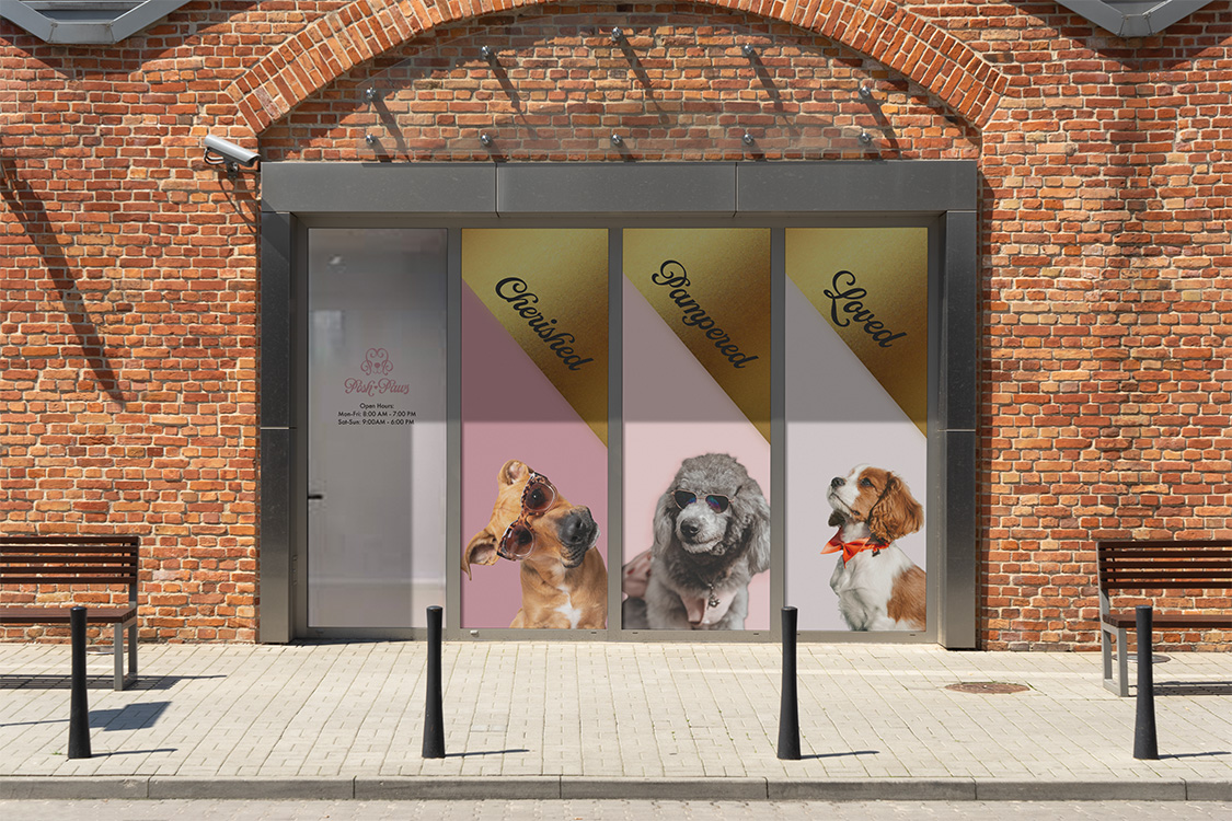 Posh Paws storefront window signage mockup