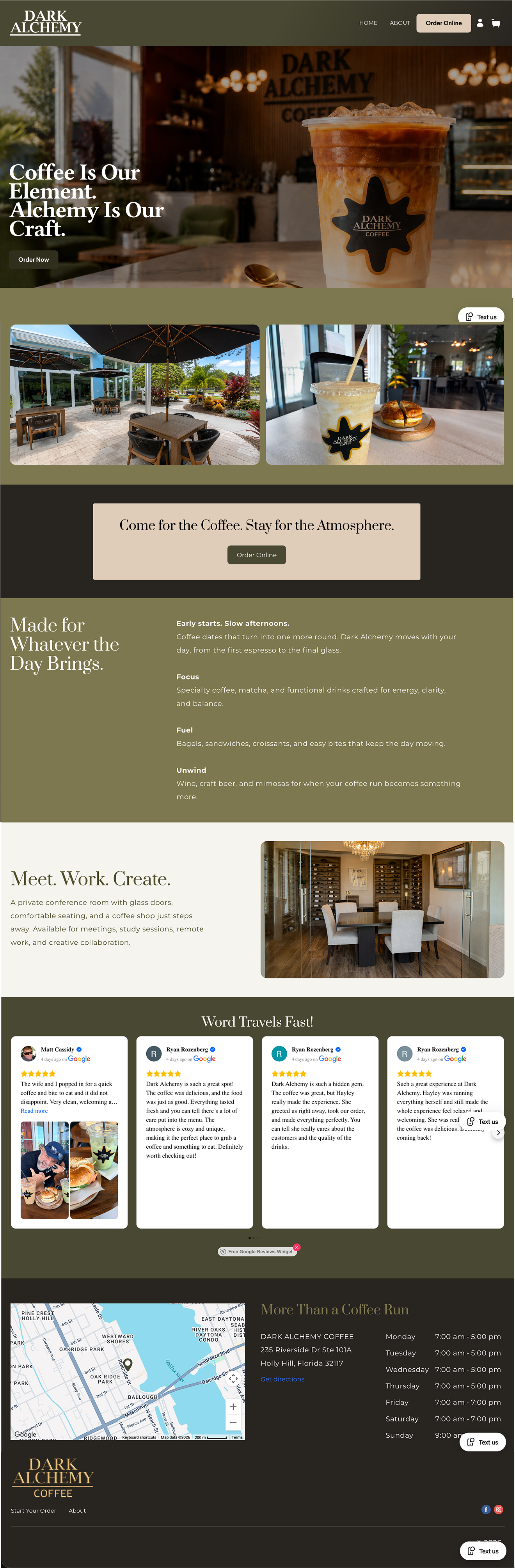 Dark Alchemy Coffee website homepage after redesign