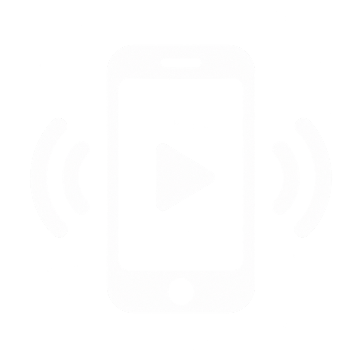 Illustration of a smartphone with a play button and sound waves on each side.