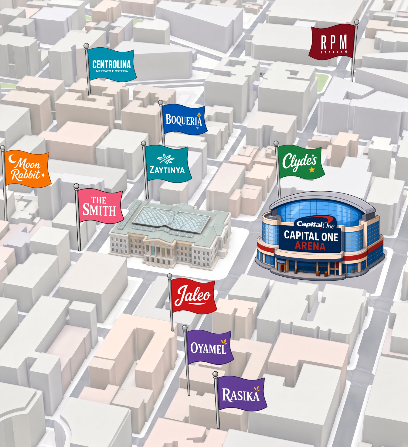 Map of Penn Quarter restaurants around Capital One Arena