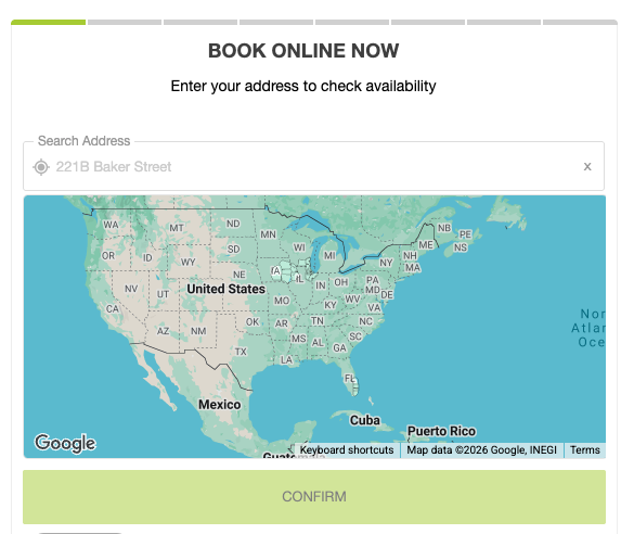 Routezilla customer booking screen