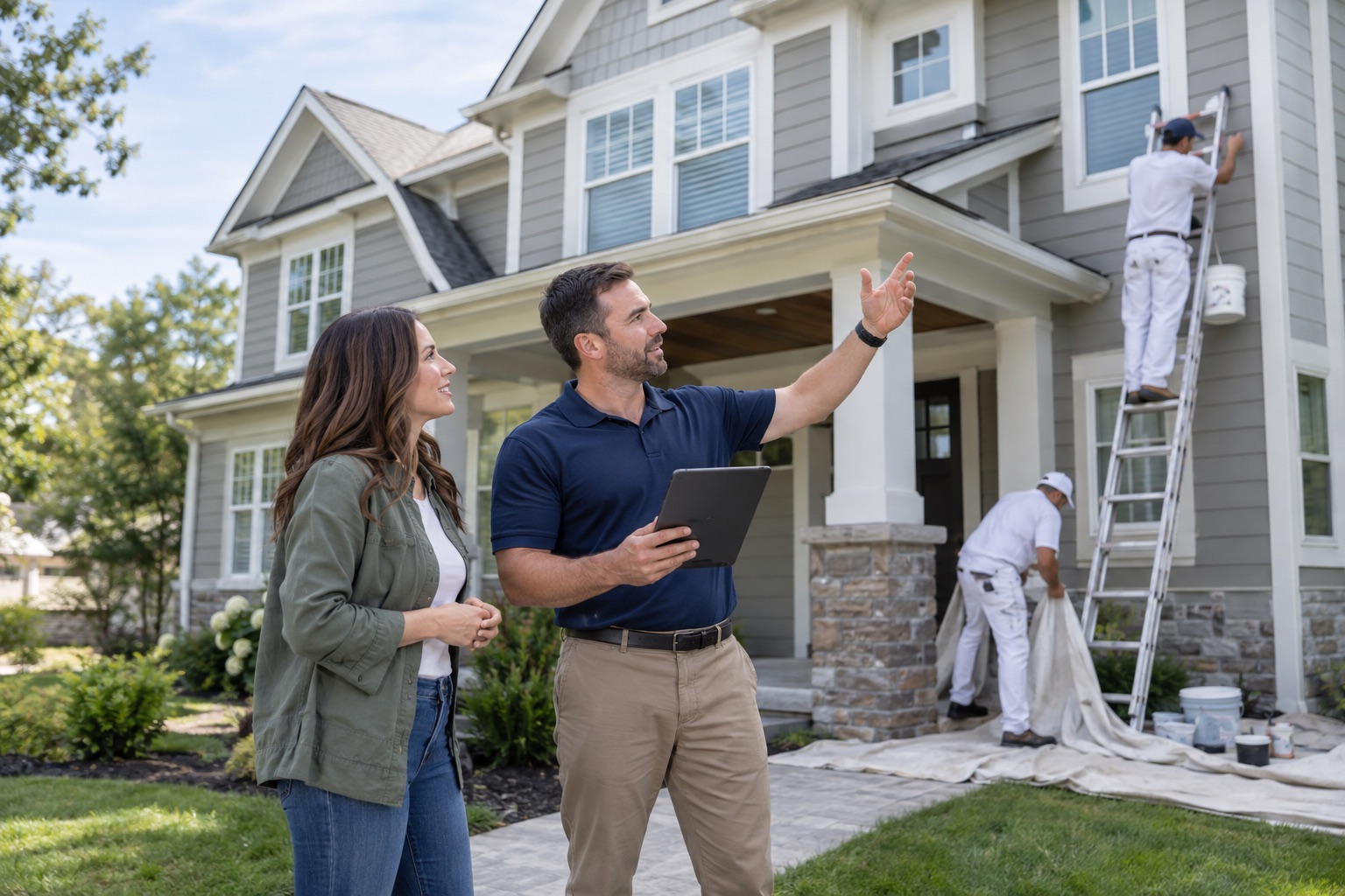 Painting estimator meeting a homeowner