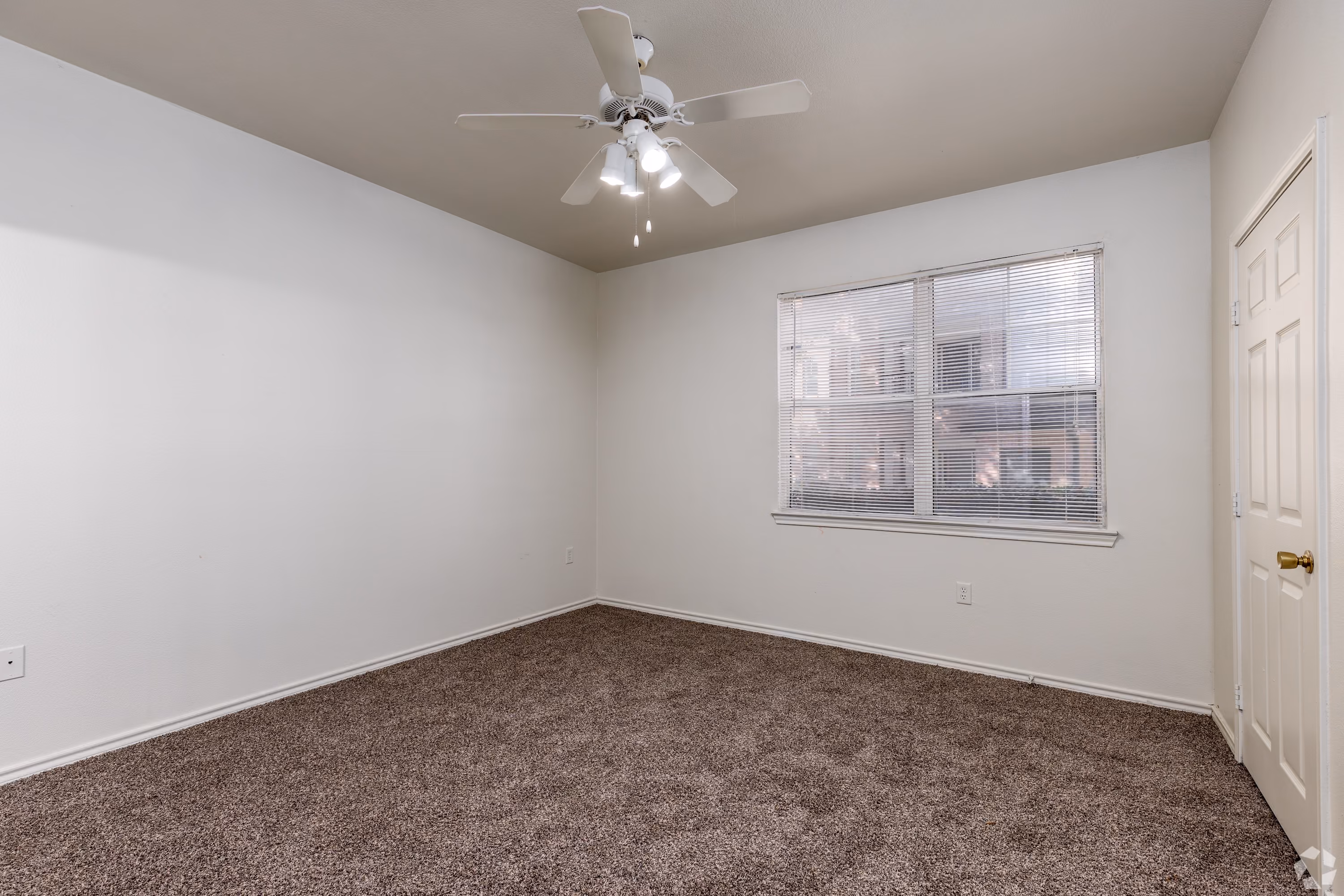 Empty apartment with carpet and white walls
