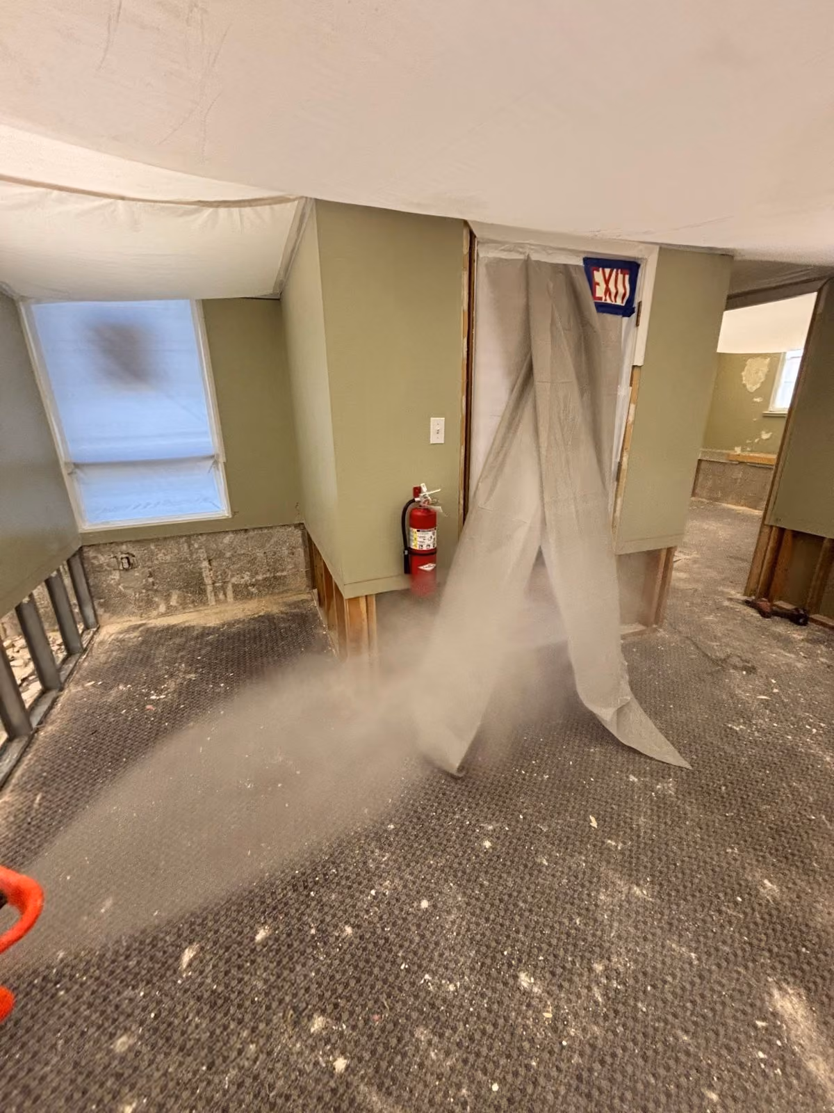 Containment set up in a vacant home during mitigation