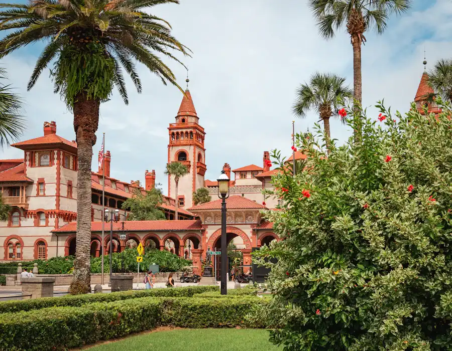Flagler College and palm trees in downtown St. Augustine, Florida