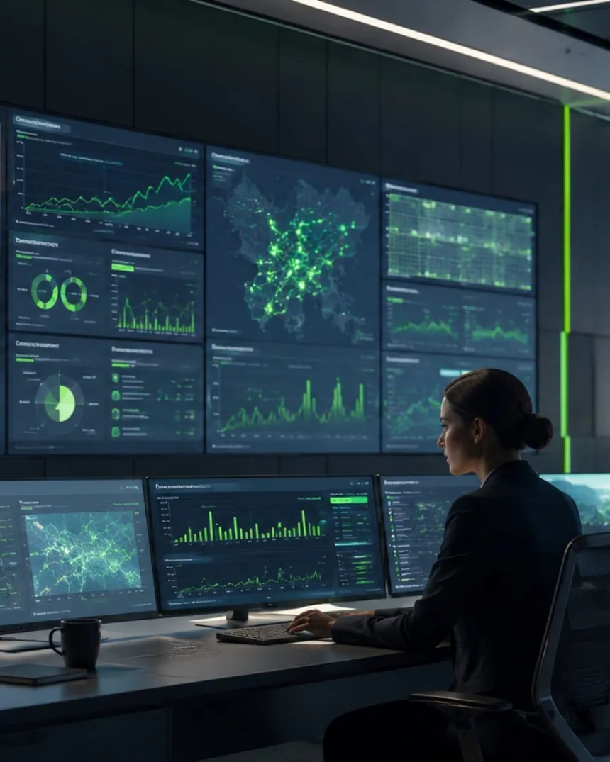 A control room reading live generation and grid data