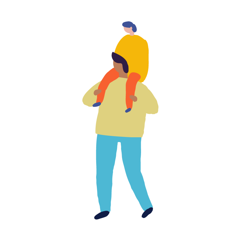 Illustration of a child riding on a parent's shoulders