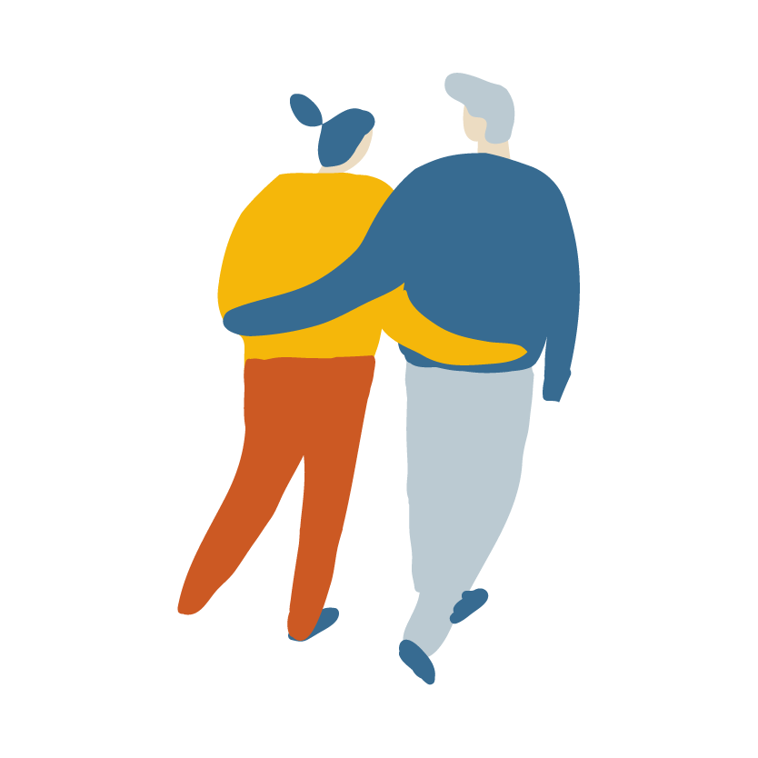 Illustration of one person with an arm around another's shoulder