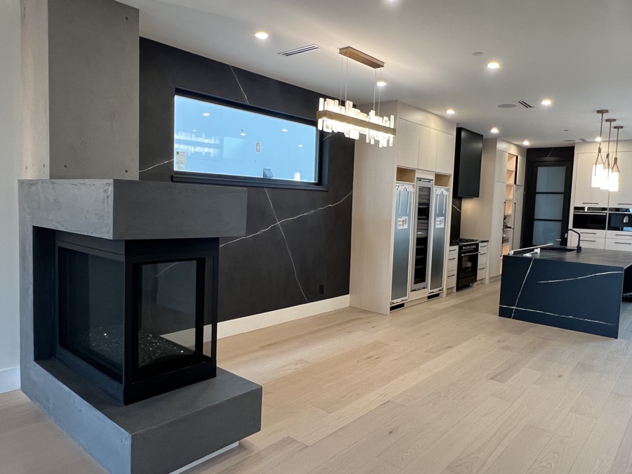 Microcement fireplace wall