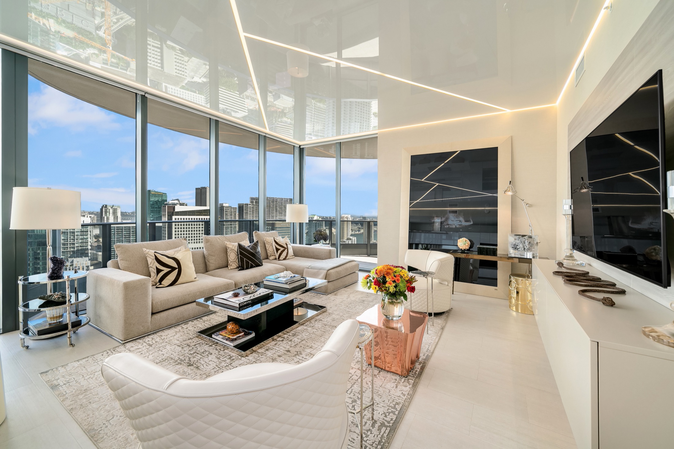 Stretch ceiling with cove lighting